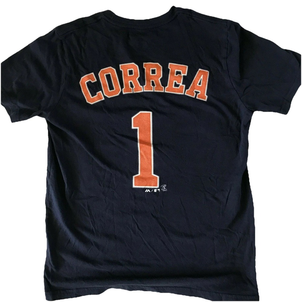 Majestic Houston Astros T-Shirt Youth L Navy Blue Excellent Carlos Correa 1 Tee